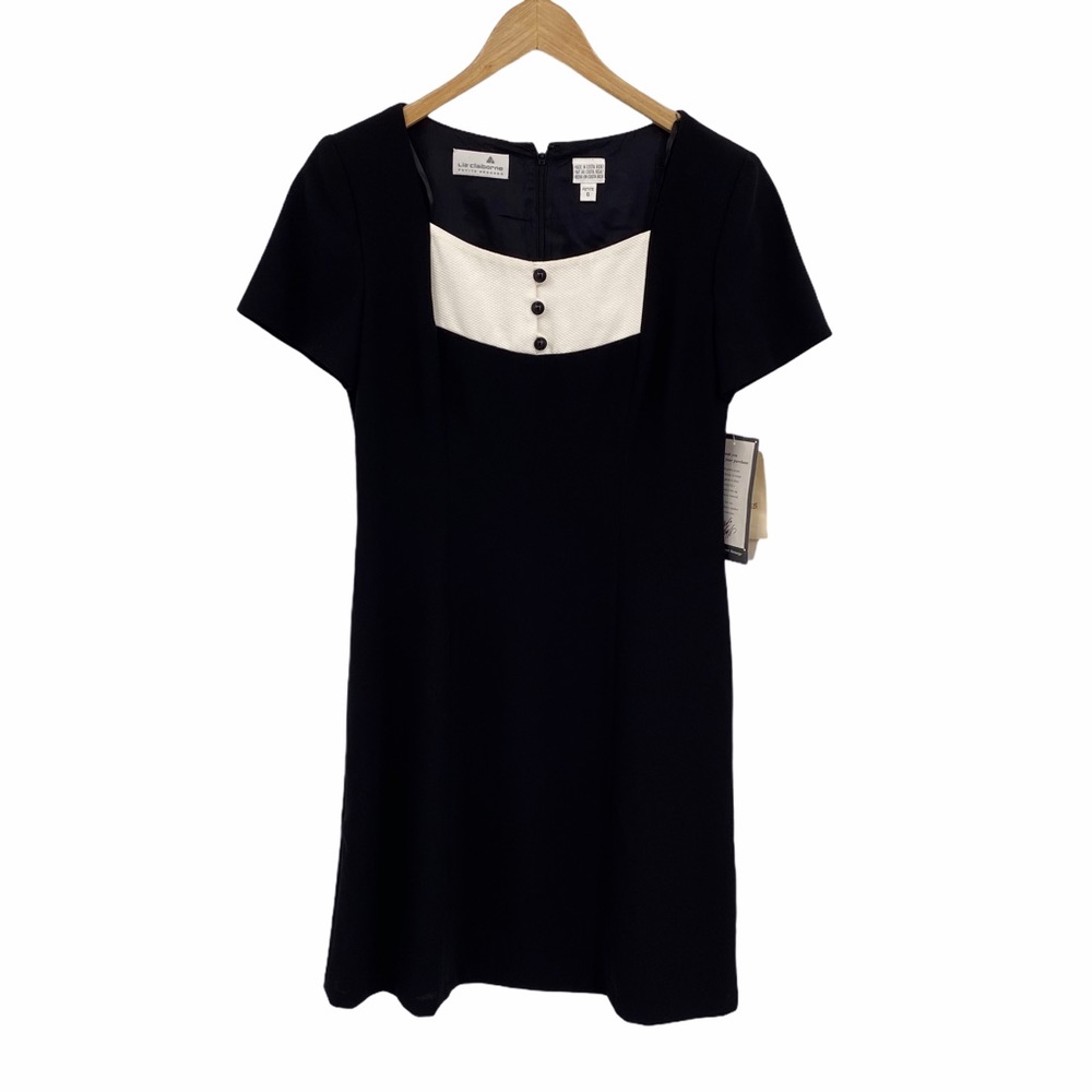 Liz Claiborne Black Dress with White Bib Detail